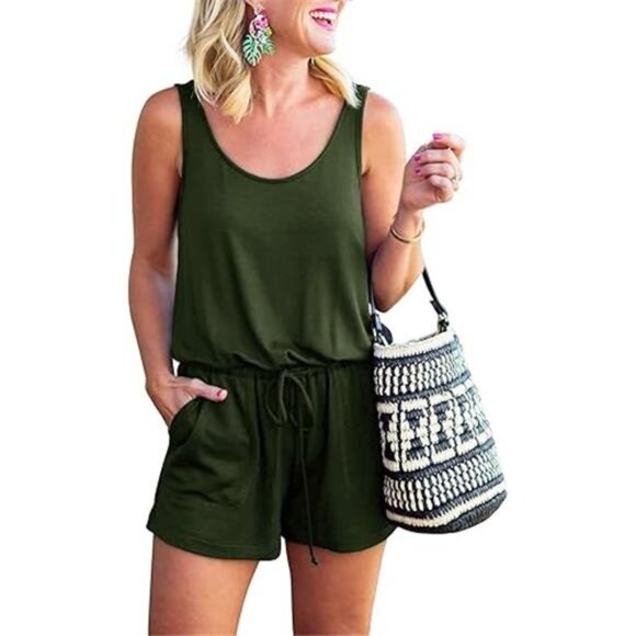 Womens Basic Summer Scoop Neck Sleeveless Tank Top Short jumpsuit Rompers - Picture 4 of 6